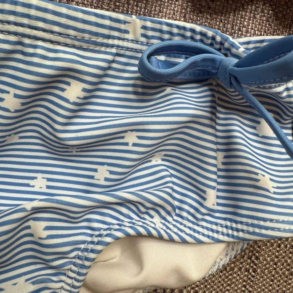 SweetHoney Girls Blue Red Striped Polka Dot Ruffle Two Piece Swimsuit Size 6Y